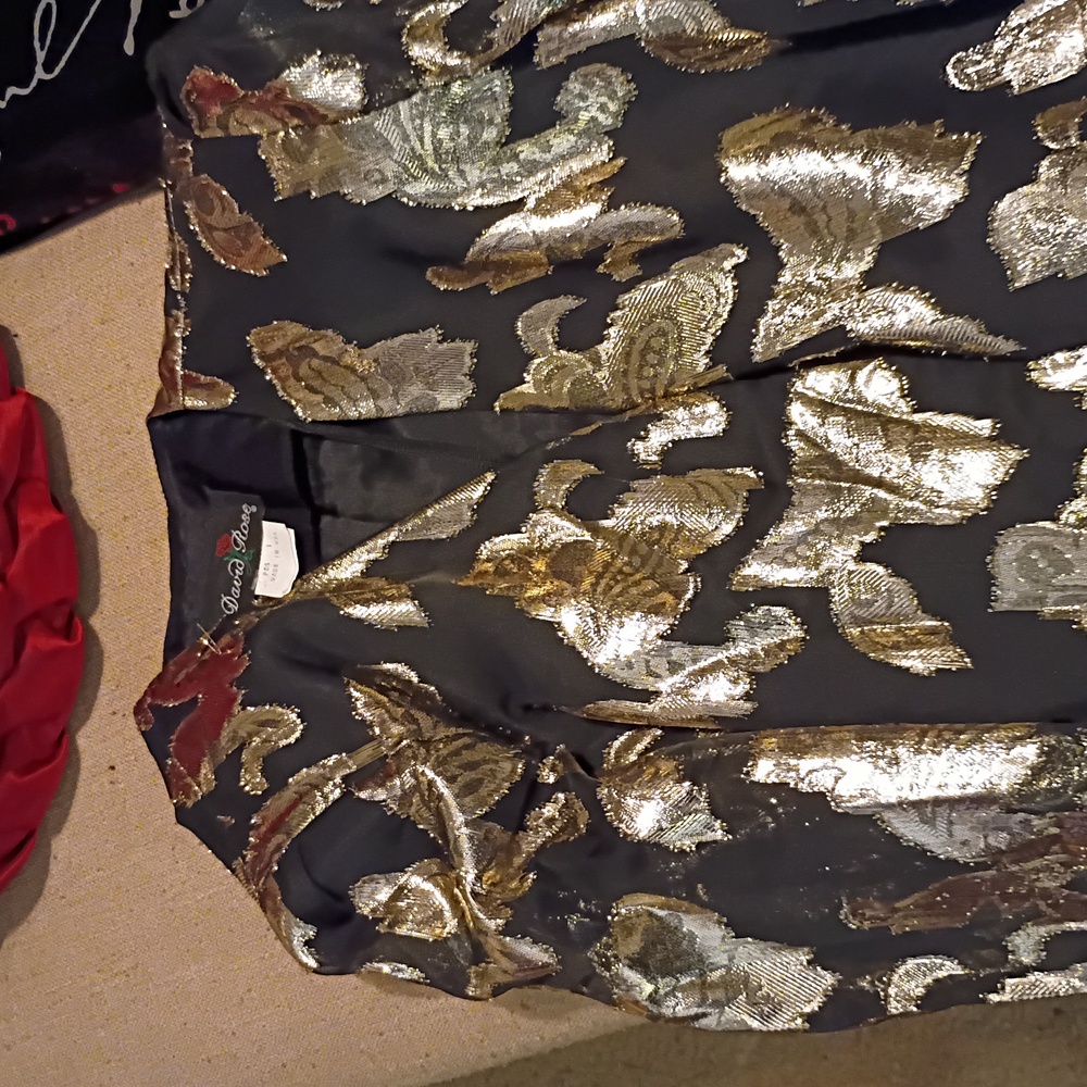 David Rose Vtg Black and Gold Floral Blazer Sm - Picture 3 of 15